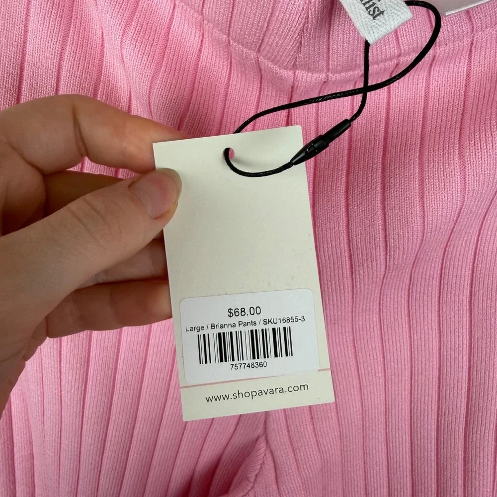 NWT Avara Wishlist Brianna Pink Ribbed Knit Pants Large Stretch Comfy‎ Lounge